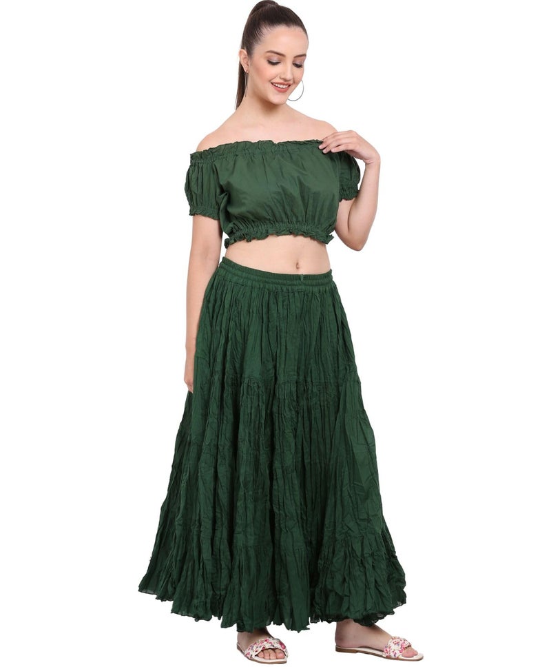 WevezÂ® Cotton Skirt Womenâ€™s Plus Size 25 Yard Gypsy Long Flowy Solid Green Renaissance Fair Maxi Skirt - Image 4